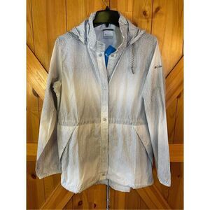 COLUMBIA GABLE ISLAND JACKET COLOR : WHITE W/GRAY STRIPES Large (0520) Read